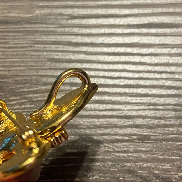 Vintage Signed Premier Designs Gold & Red Enamel Fleur de Lis Brooch & Pendant - Picture 5 of 6